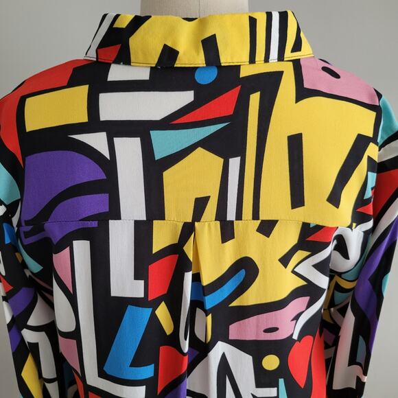 NWT Big Dart Abstract Button Front Shirt Size 12 Multi Artsy Festival Maximalist - Picture 4 of 10